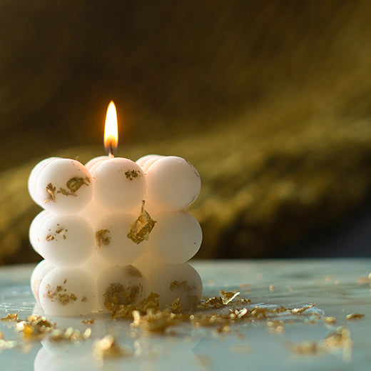 Bubble Candle: White (Gold Flakes)